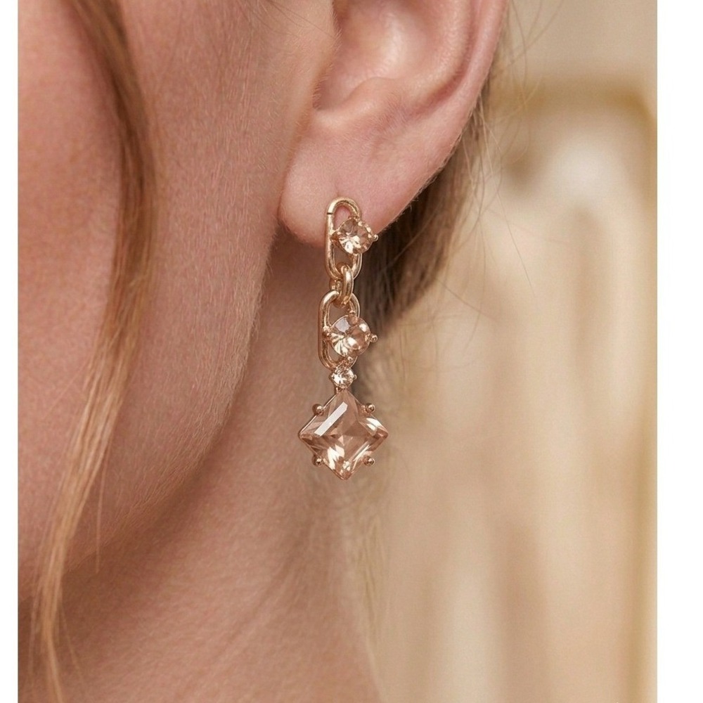 Vince Camuto Gold‎ Tone Champagne Crystal Chain Link Drop Earrings Womens New
